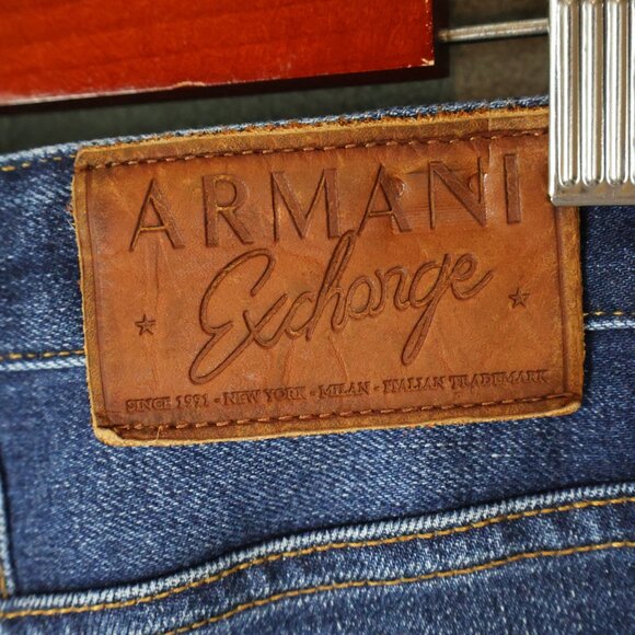 Armani Exchange Jeans Mens 30x32 J13 Slim Blue Whiskered Distressed Denim - Picture 9 of 15